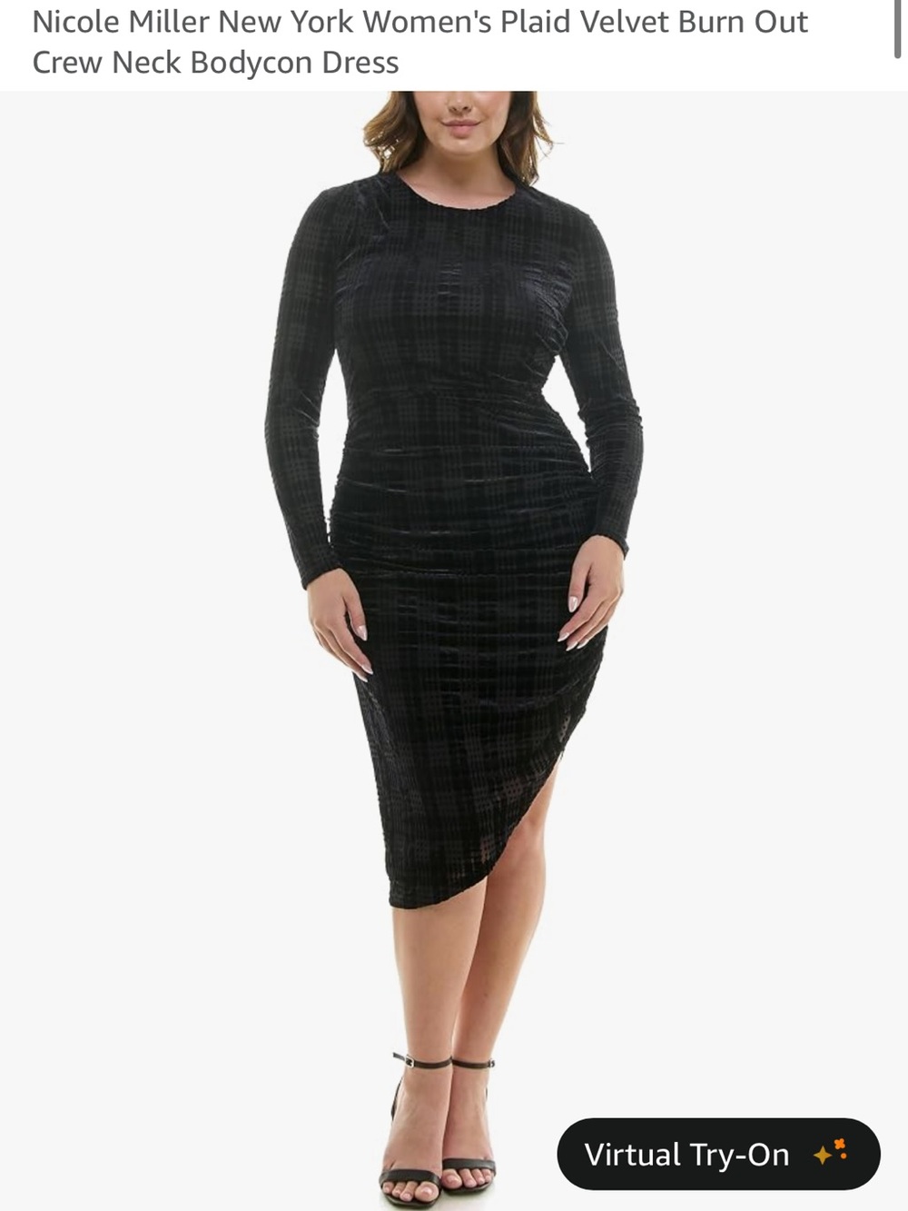 Nicole Miller Black Plaid Velvet Burnout Long Sleeve Bodycon Dress